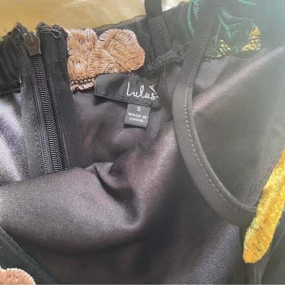 NWOT Lulus Rue Black Floral Embroidered Sequin Bodycon Mini Dress - Picture 8 of 10